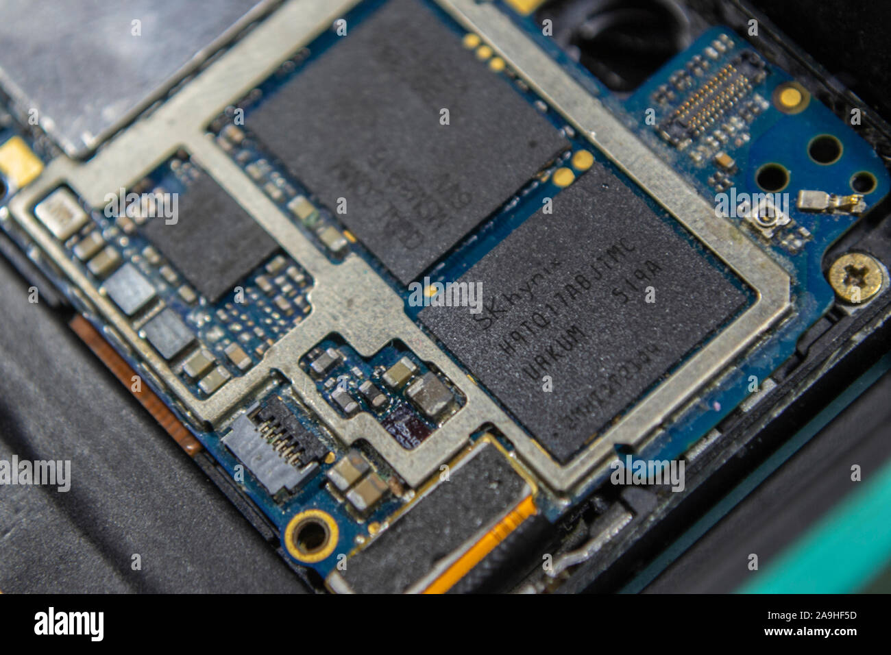 Close up elettronica telefono, processore GPU, chip di memoria Foto Stock