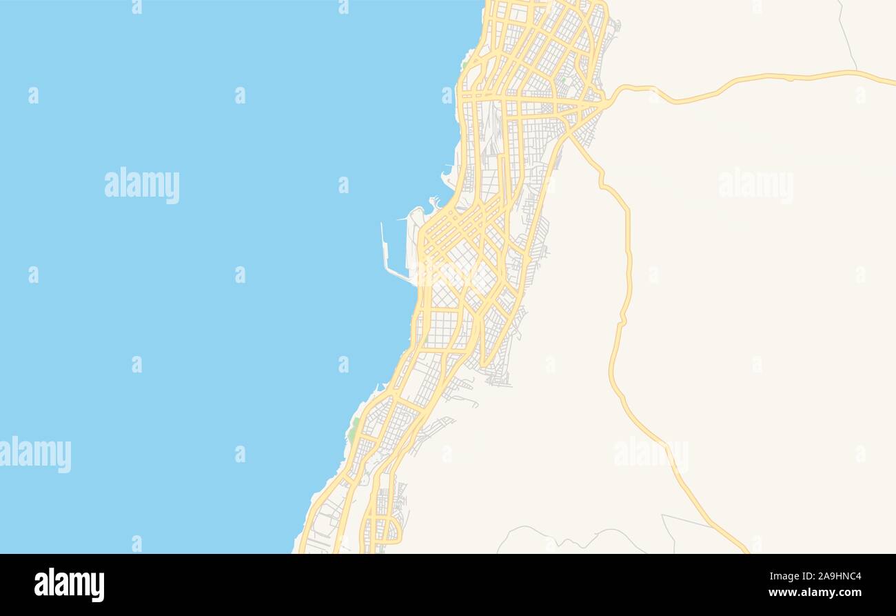 Versione stampabile cartina stradale di Antofagasta, Cile. Mappa modello per uso aziendale. Illustrazione Vettoriale