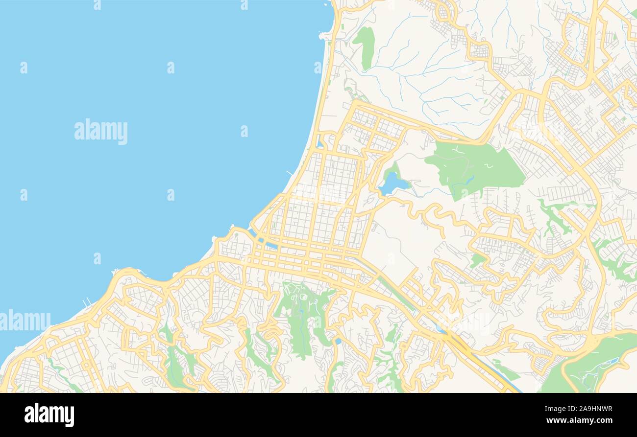 Versione stampabile cartina stradale di Vina del Mar, Cile. Mappa modello per uso aziendale. Illustrazione Vettoriale