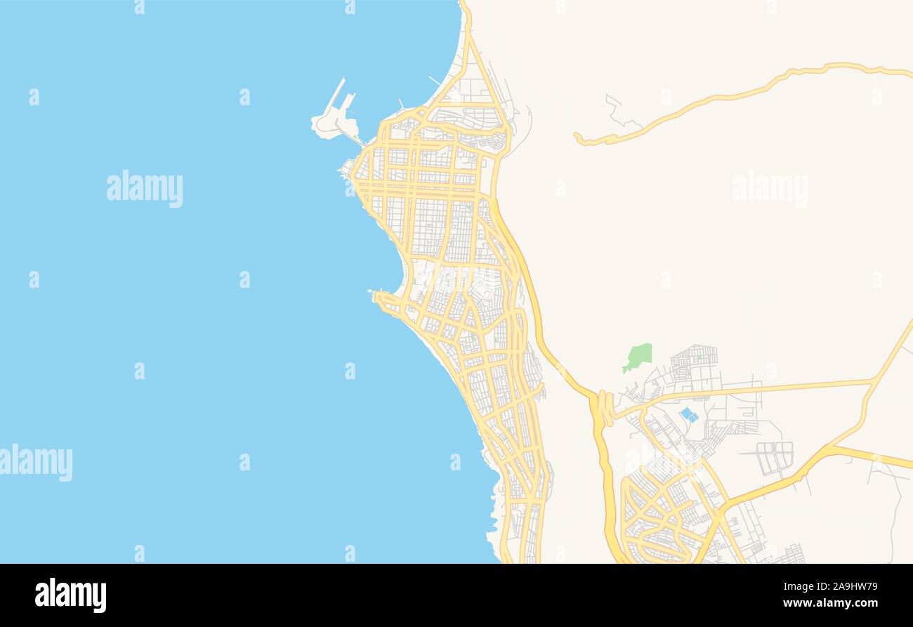 Versione stampabile cartina stradale di Iquique, Cile. Mappa modello per uso aziendale. Illustrazione Vettoriale