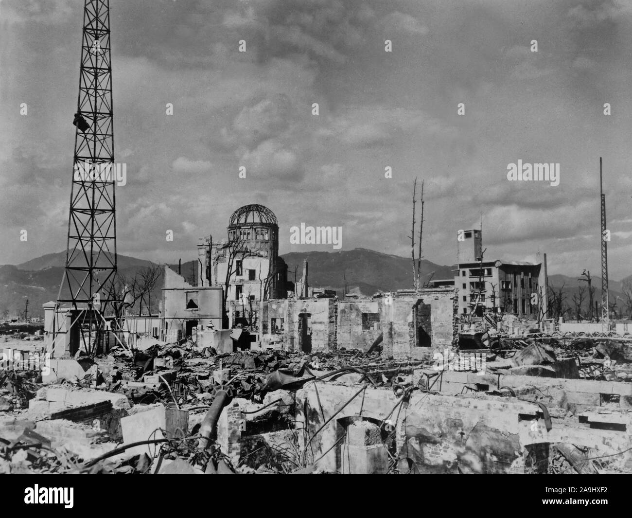 Hiroshima, Giappone dopo la bomba atomica detonazione. Fotografia scattata Marzo 17, 1948 Foto Stock