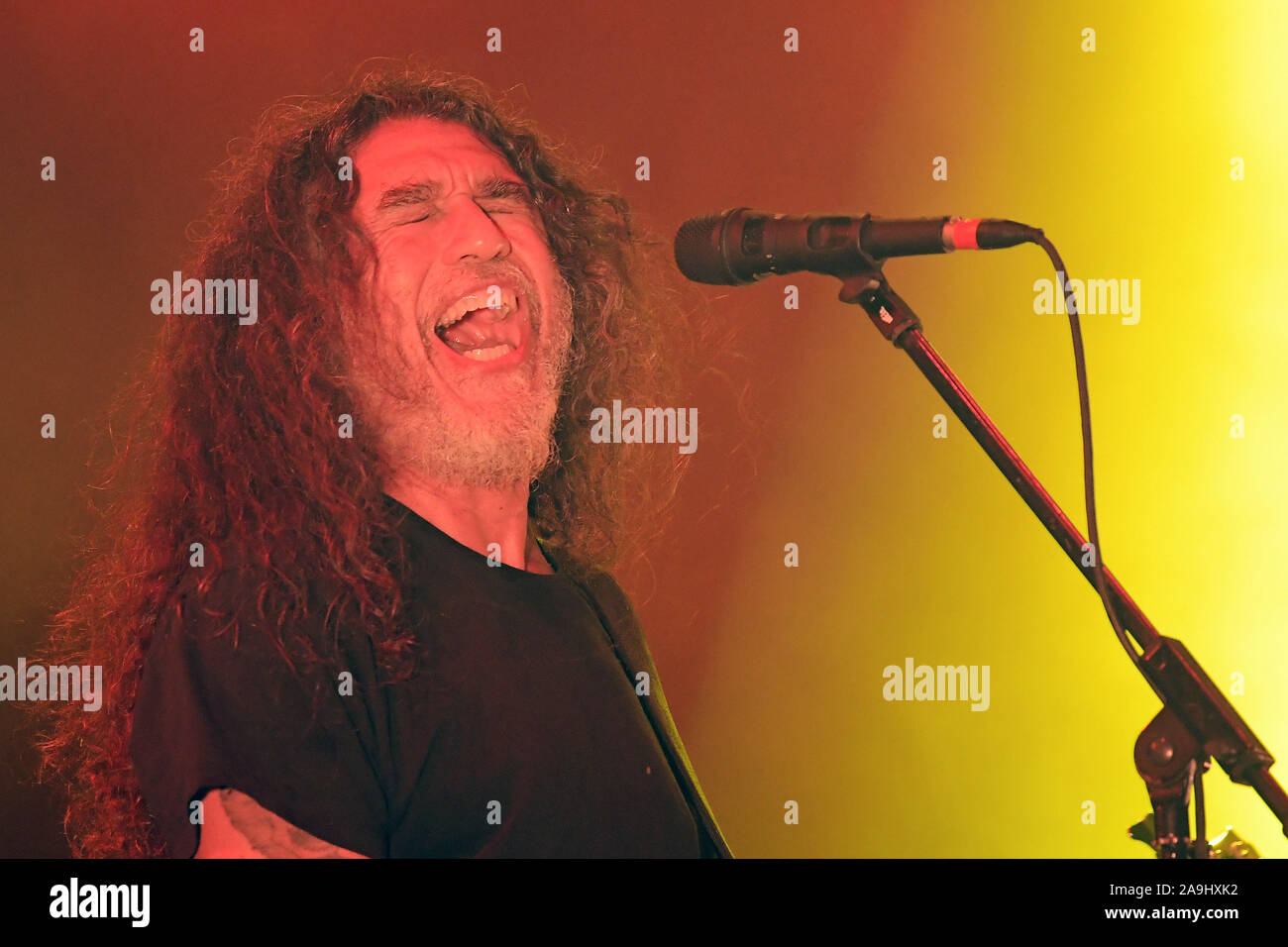 Rio de Janeiro, Brasile, 4 ottobre 2019. Cantante Tom Araya del cestino in metallo cacciatrice band durante un concerto al Rock in Rio 2019 a Rio de Janeiro. Foto Stock