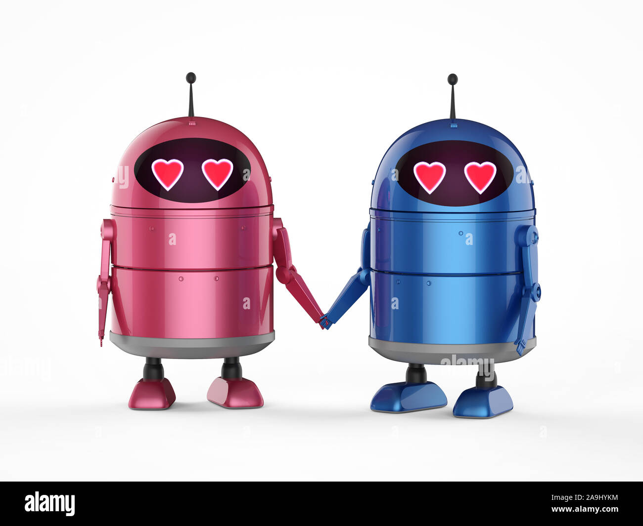 Automazione matchmaker concetto con 3D rendering androide robot o di intelligenza artificiale robot con il personaggio dei cartoni animati in amore Foto Stock
