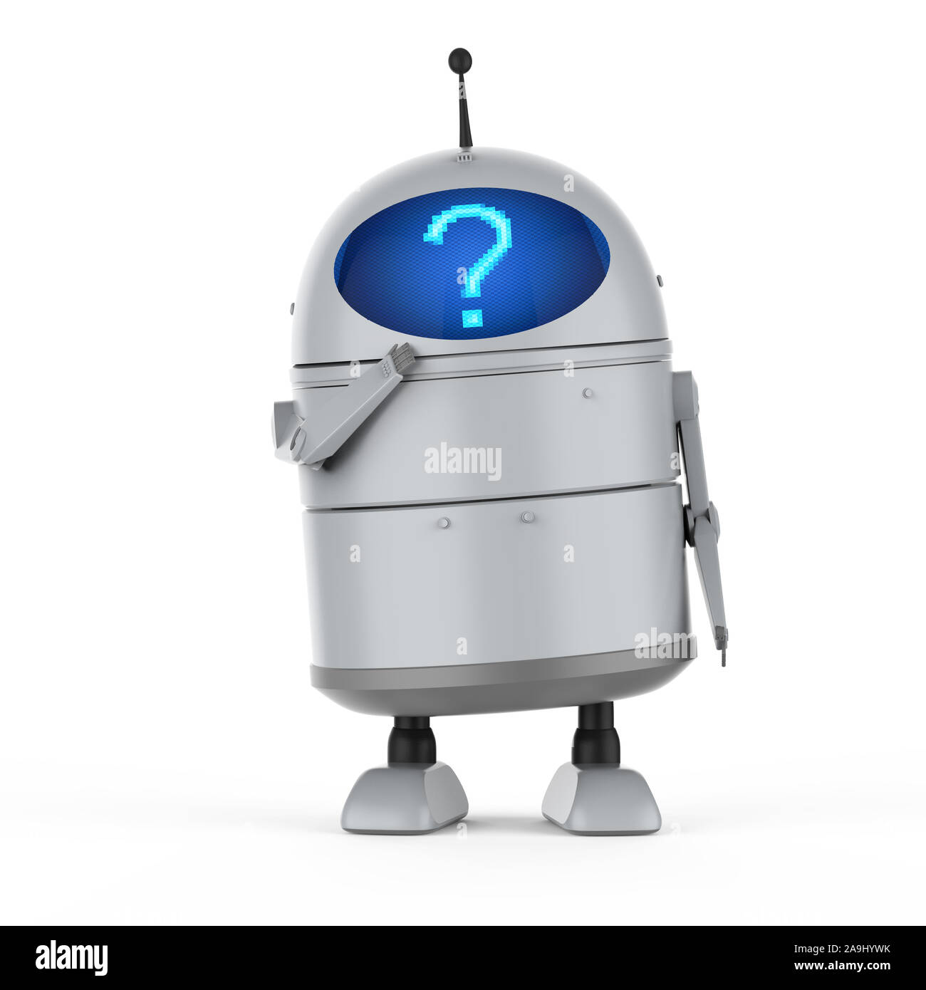 3D rendering androide robot o di intelligenza artificiale robot con punto interrogativo Foto Stock