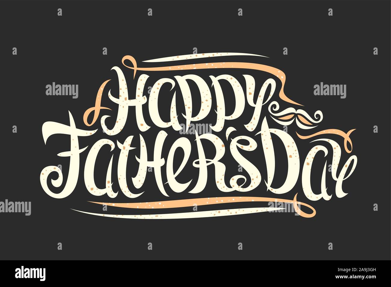 Vector biglietto di auguri per la Festa del Papà, banner per le vacanze in vendita con il testo di saluti, elegante fiorisce e baffi, spazzola originale di scritte per Illustrazione Vettoriale