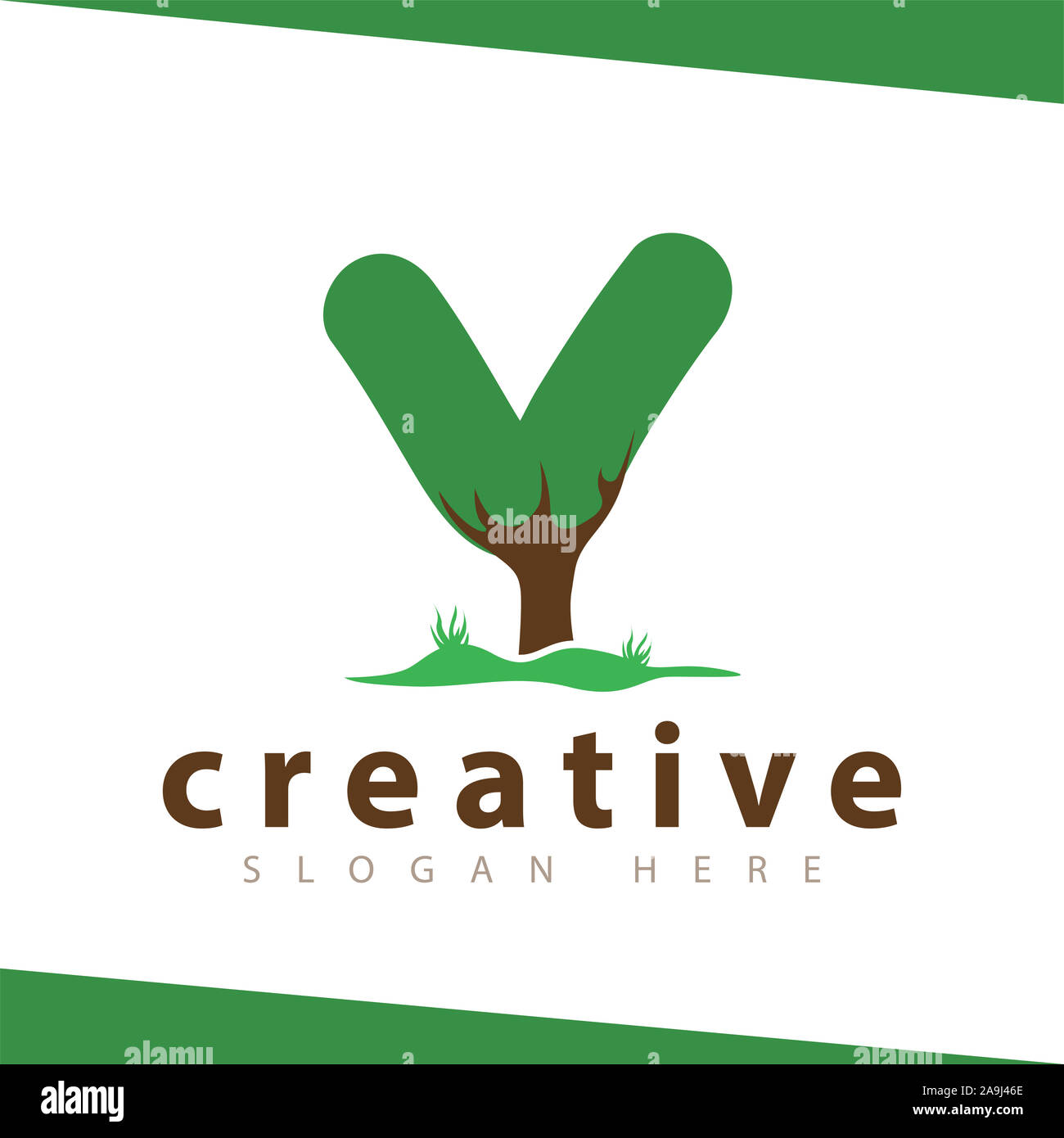 Lettera V tree logo verde template vettoriale Foto Stock