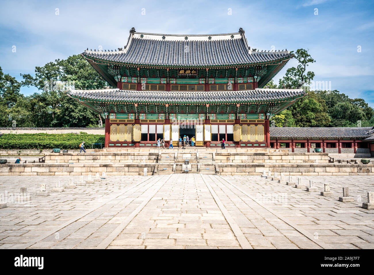 Palazzo di Changdeokgung hall principale vista frontale in Seoul COREA DEL SUD - traduzione : Injeongjeon hall Foto Stock