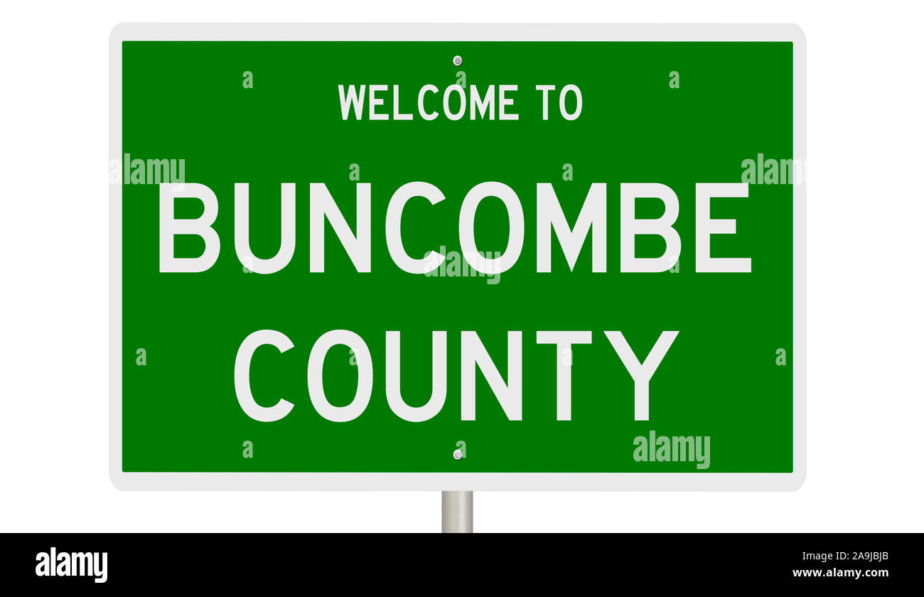 Il rendering di un verde 3d autostrada segno per Buncombe County Foto Stock