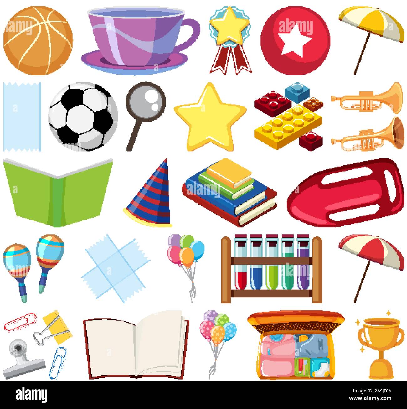 Set di oggetti isolati tema ILLUSTRAZIONE SCOLASTICA Illustrazione Vettoriale