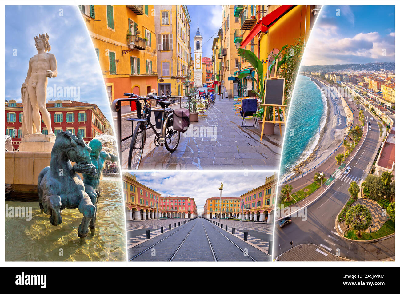 Nizza. Città di Nizza cartolina turistica di luoghi celebri, riviera francese o Cote d Azur, Alpes Maritimes dipartimento di Francia Foto Stock