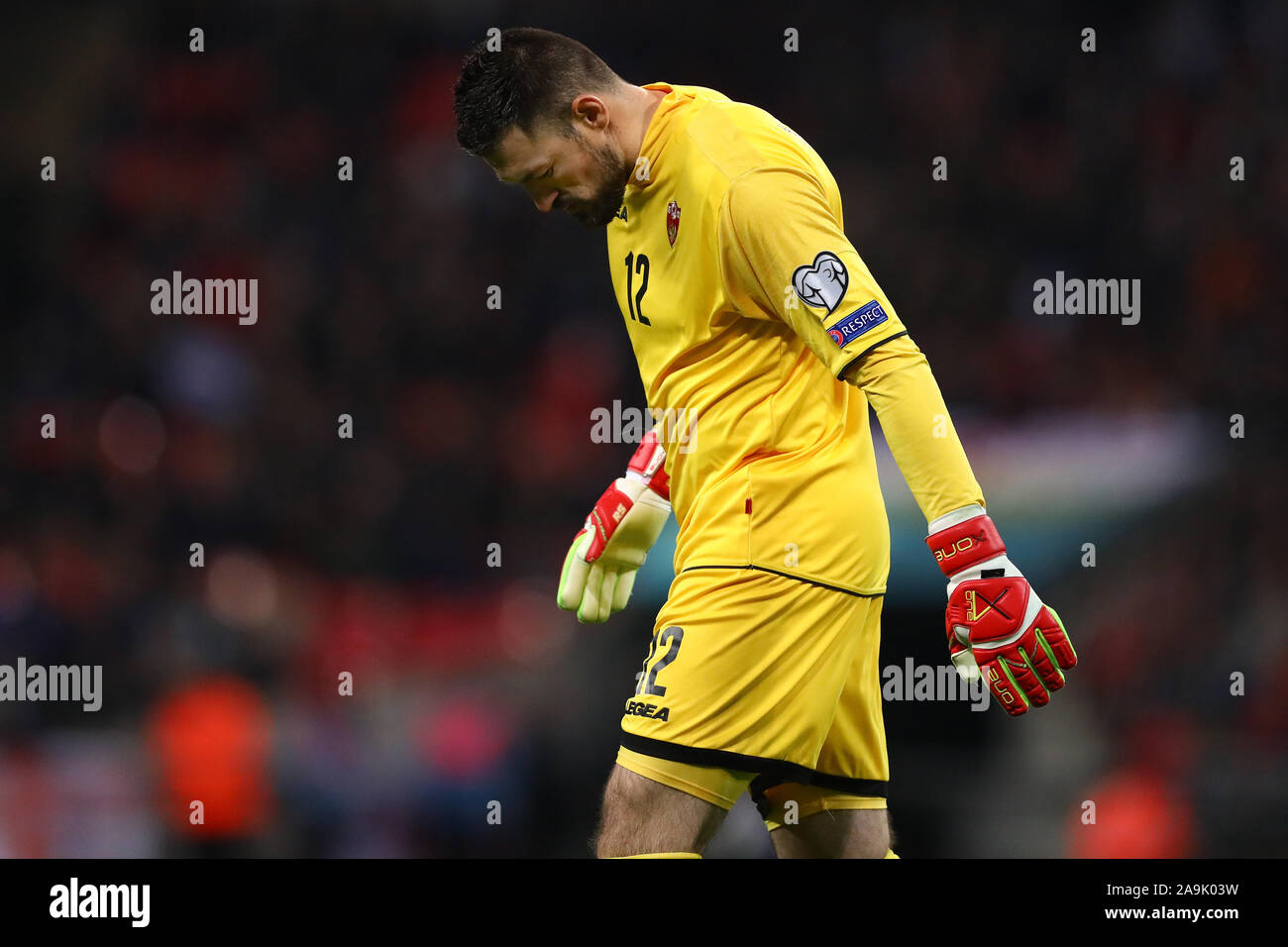 Milano Mijatovic del Montenegro - Inghilterra v Montenegro, UEFA EURO 2020 Qualifier - Gruppo A, lo Stadio di Wembley, London, Regno Unito - 14 Novembre 2019 solo uso editoriale Foto Stock