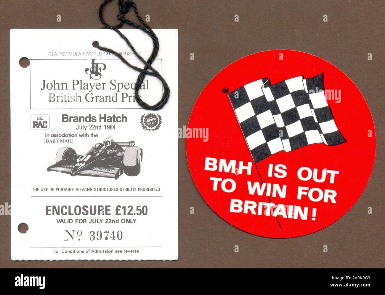 Biglietto di enclosure per John Player Special British Grand Prix a Brands Hatch il 22 Luglio 1984 Foto Stock