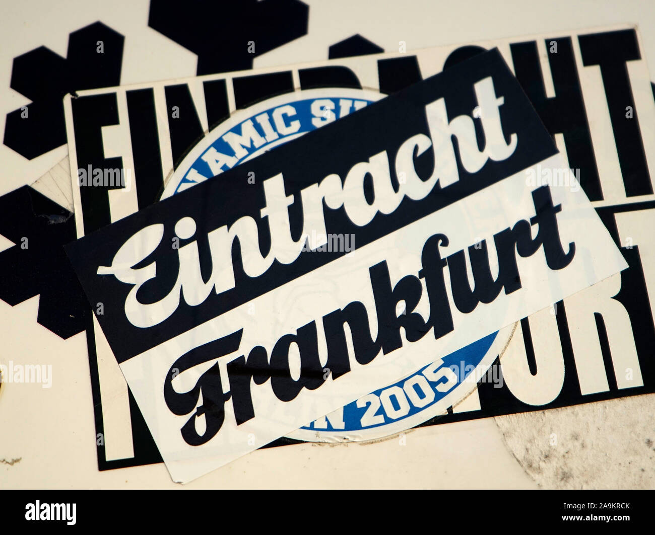 Aufkleber "Eintracht Francoforte ", Berlino (nur fuer redaktionelle Verwendung. Keine Werbung. Referenzdatenbank: http://www.360-berlin.de. © Jens Knappe. Foto Stock