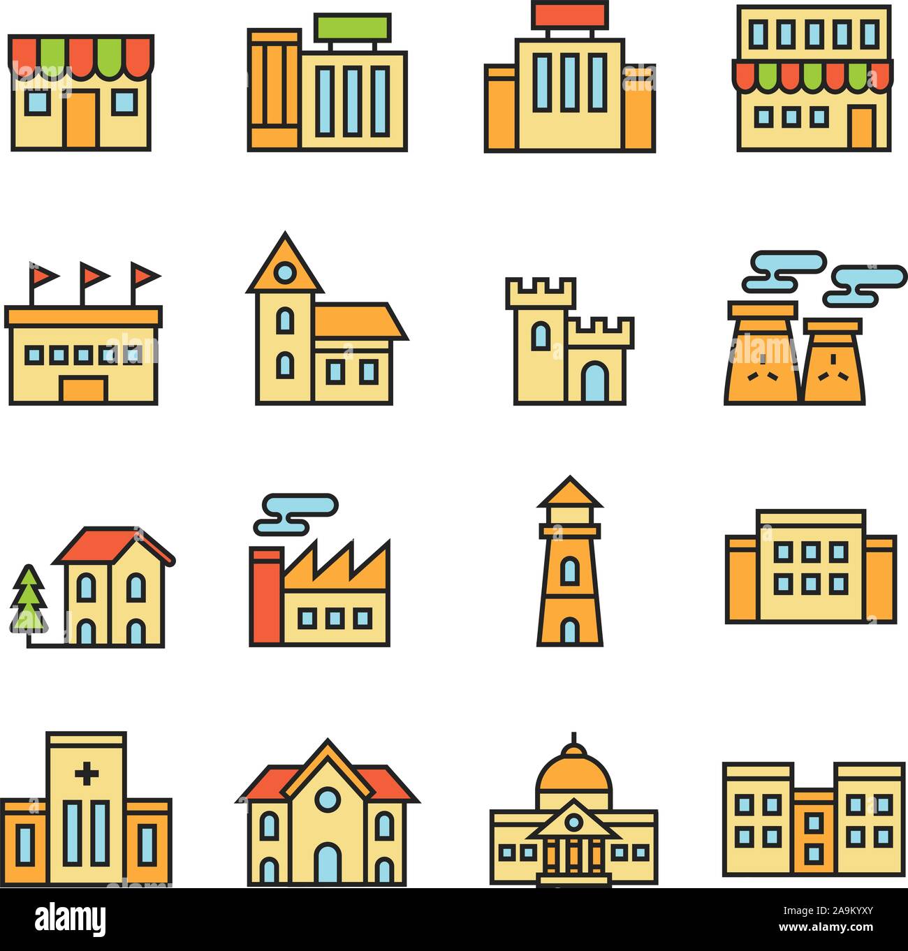 Paforo Icon Set: pulita e semplice edificio & architettura di set di icone Illustrazione Vettoriale