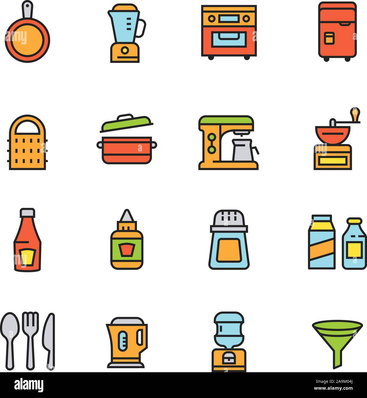 Paforo Icon Set: pulita e semplice arnese da cucina set di icone Illustrazione Vettoriale