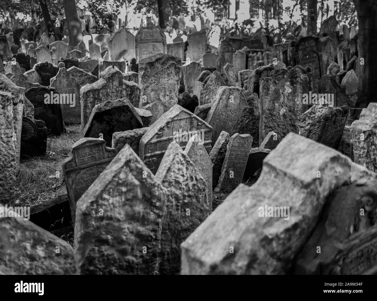 Le lapidi nel vecchio cimitero ebraico di Praga, Repubblica Ceca Foto Stock