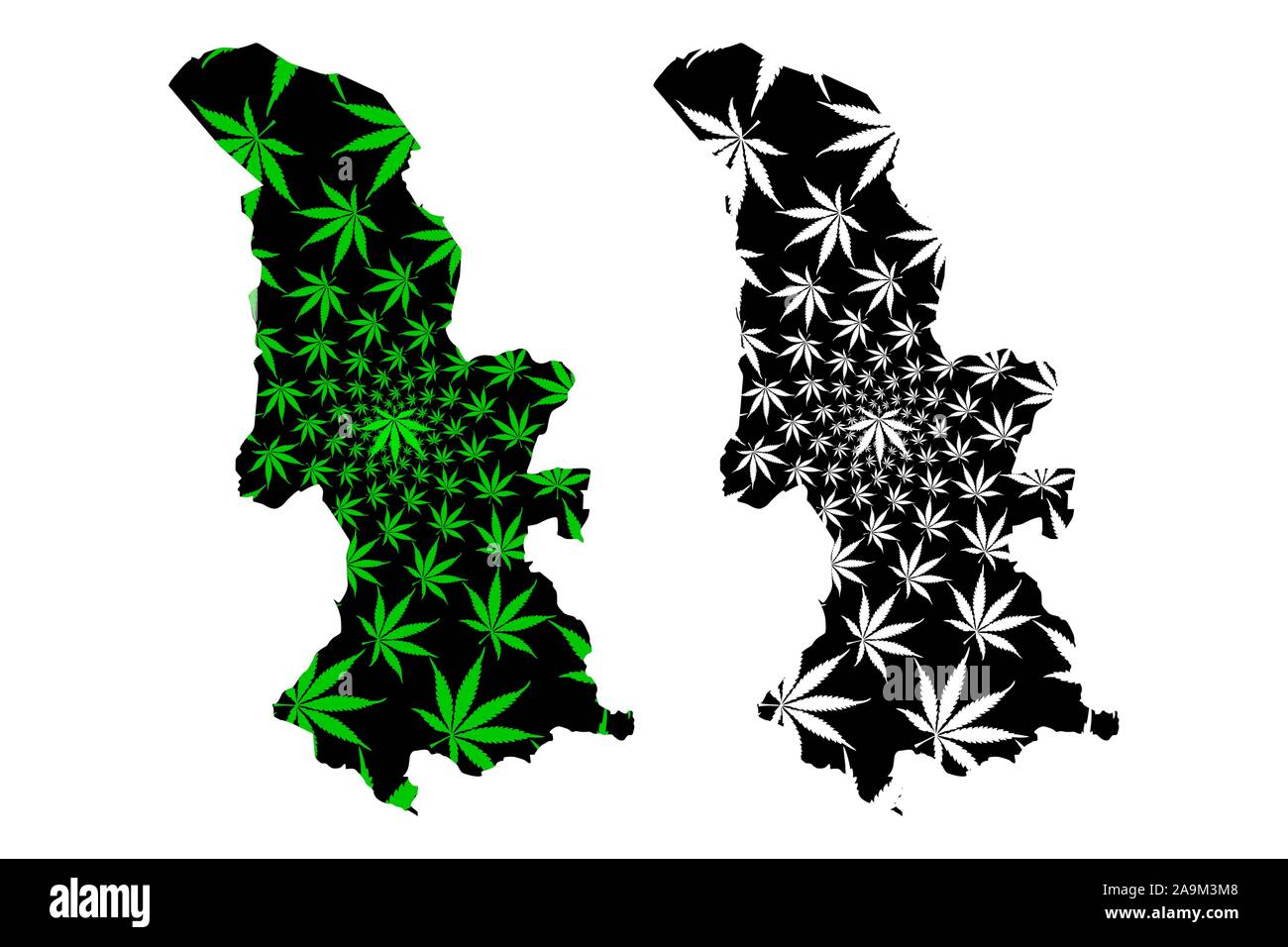 Lancaster (Regno Unito, Galles Cymru, principali zone del Galles) mappa è progettato Cannabis leaf verde e nero, Lancaster County Borough mappa fatta di ma Illustrazione Vettoriale