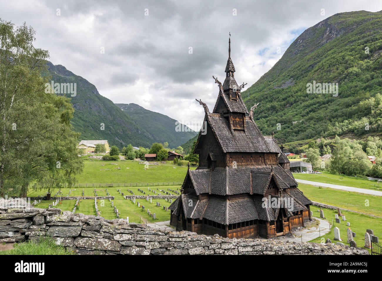 Stabkirche Borgund, Norwegen, Skandinavien Foto Stock