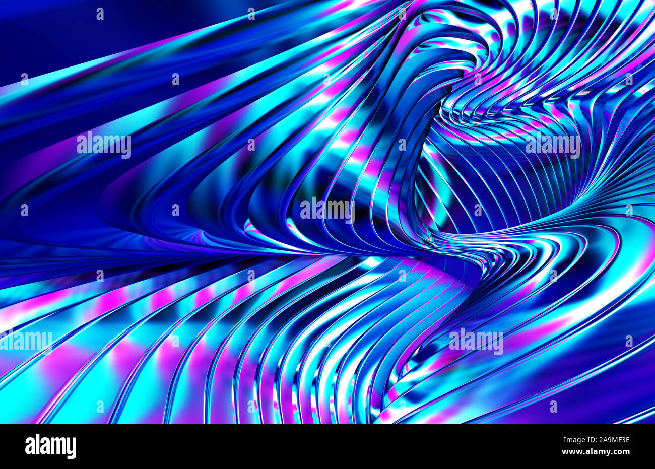 Abstract futuristico sfondo di metallo. Unreal forme da strisce iridescente. 3D'illustrazione. Foto Stock