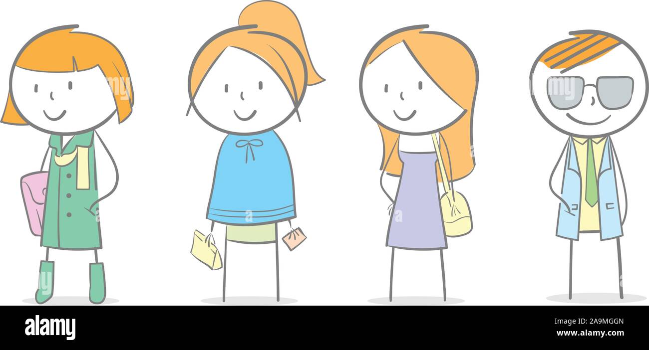 Doodle illustrazione di persone in vari fashion style Illustrazione Vettoriale