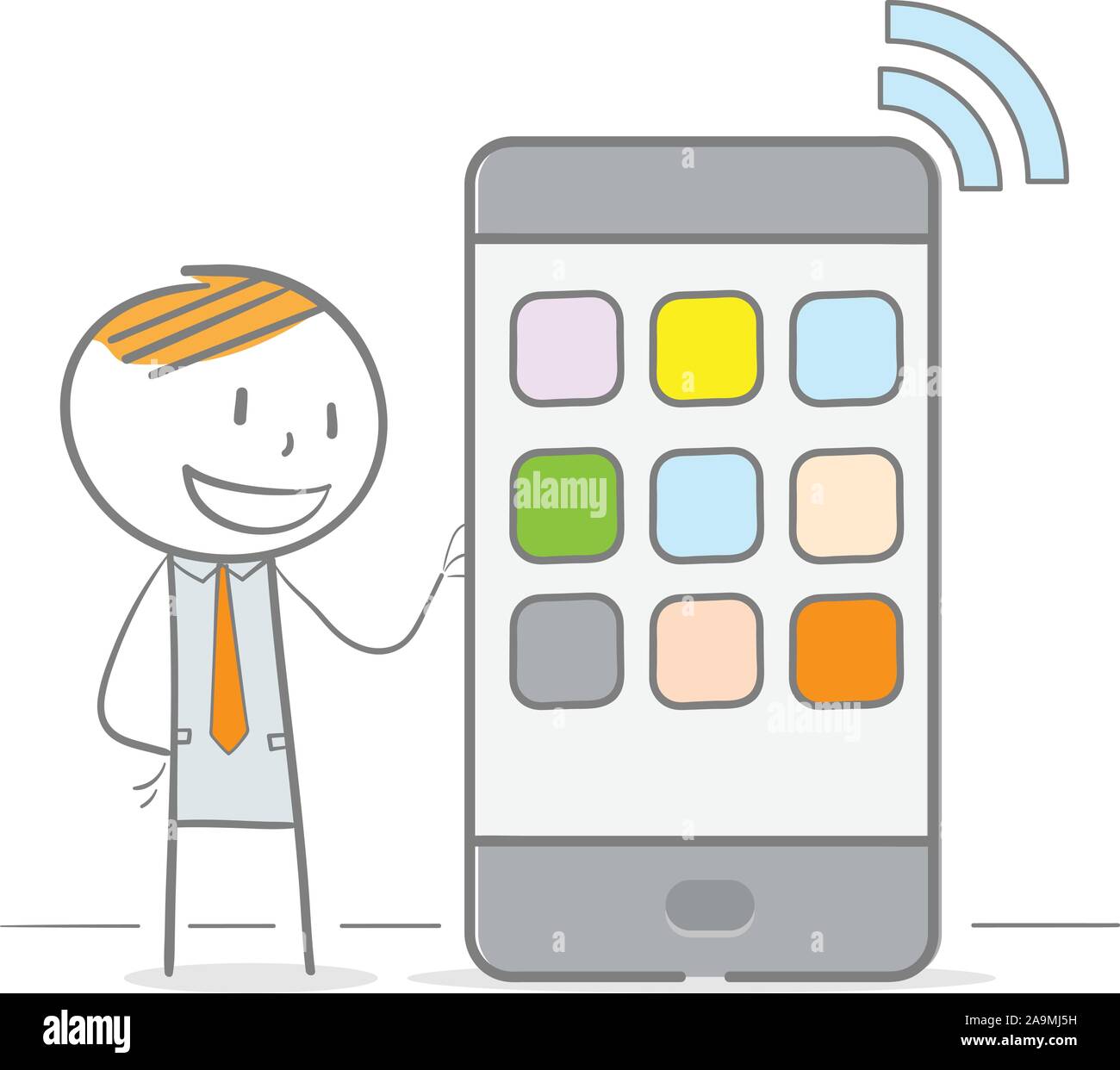 Doodle stick figura e wireless del dispositivo telefonico Illustrazione Vettoriale