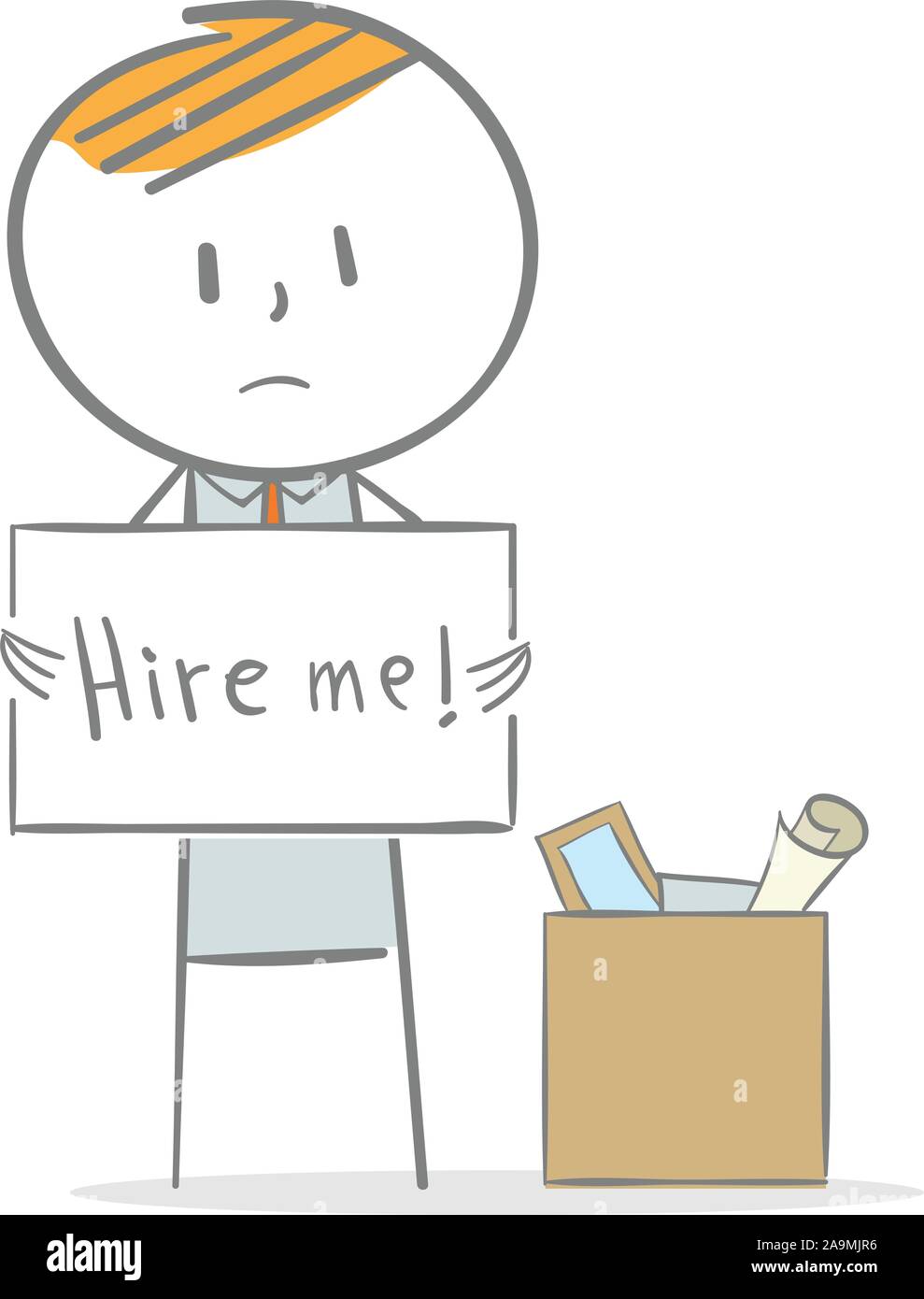 Doodle stick figura: un imprenditore è in cerca di un lavoro dopo essere stato licenziato Illustrazione Vettoriale