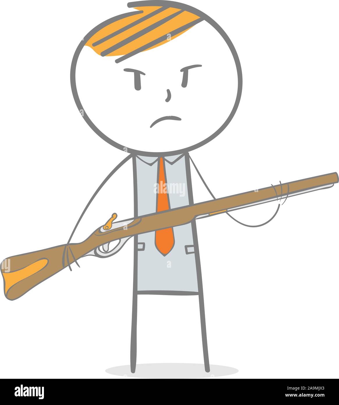 Doodle stick figura: un uomo d affari in possesso di una pistola. Business il concetto di guerra. Illustrazione Vettoriale