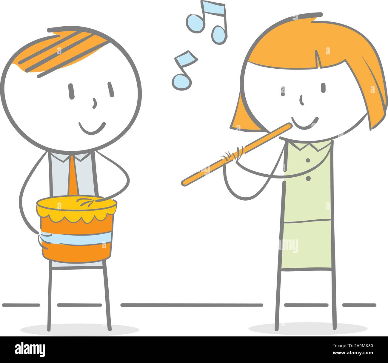 Doodle illustrazione della gente di affari giocando flauto e tamburo Illustrazione Vettoriale