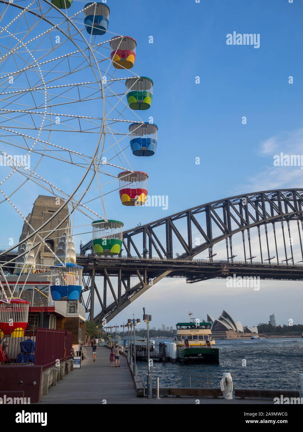 Sydney Luna Park FERRIES Wheel e Harbour Bridge Foto Stock
