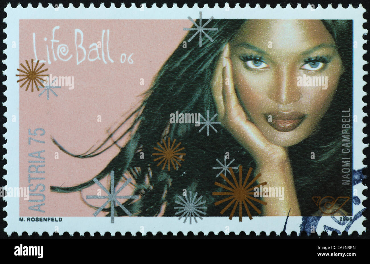 Naomi Campbell su austrian francobollo Foto Stock