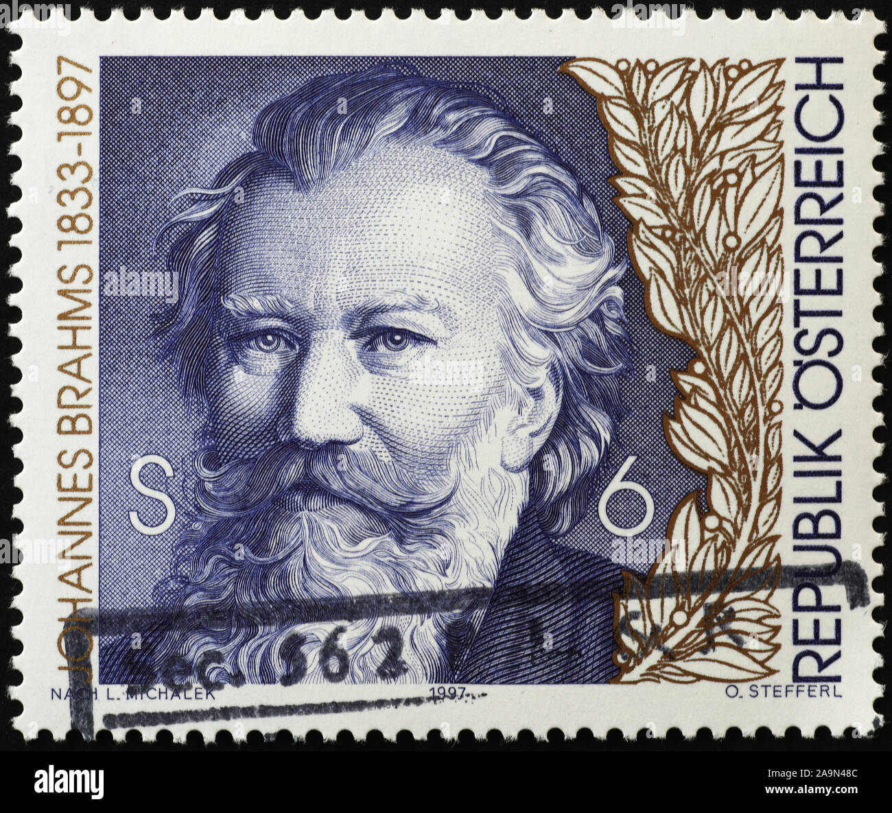 Ritratto di Brahms compositore austriaco sul francobollo Foto Stock