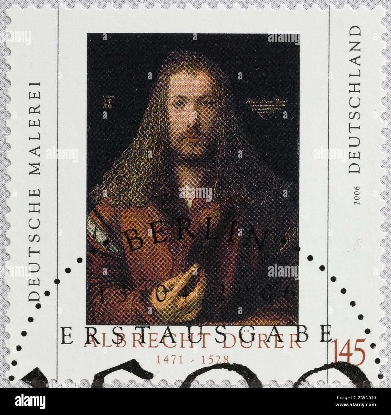 Autoritratto di Albrecht Dürer sul francobollo tedesco Foto Stock