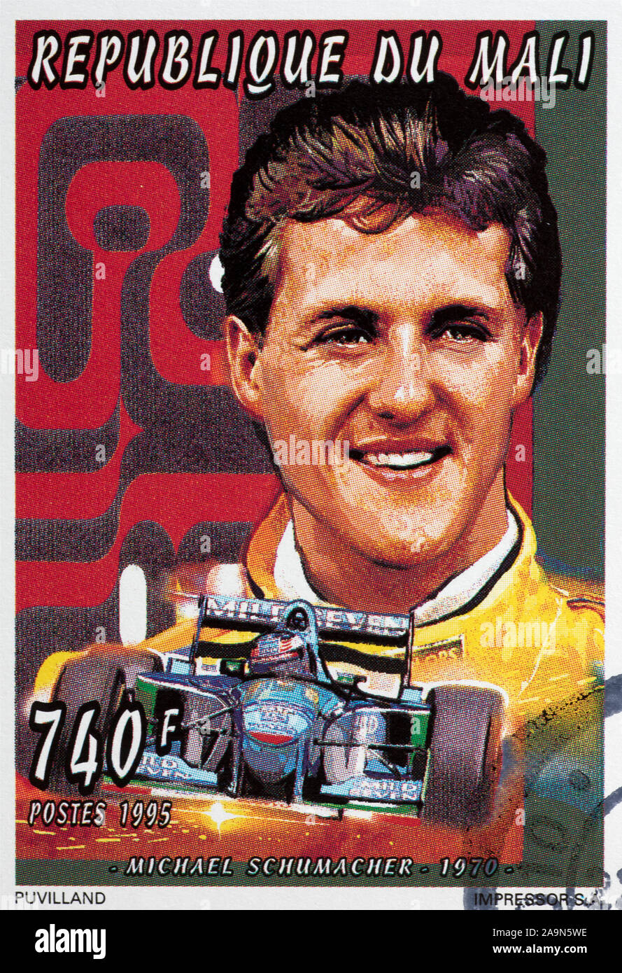 Racing driver Michael Schumacher sul francobollo Foto Stock