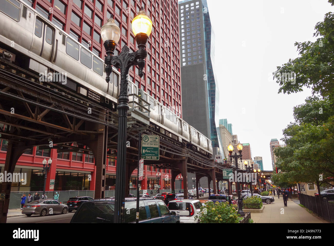 Metropolitana sopraelevata in Chicago, IL Foto Stock