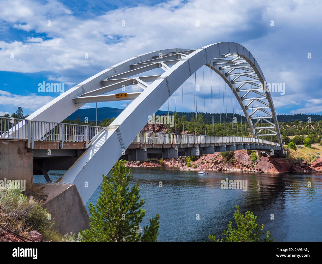 Carrello Creek Bridge, Flaming Gorge National Recreation Area, olandese John, Utah. Foto Stock