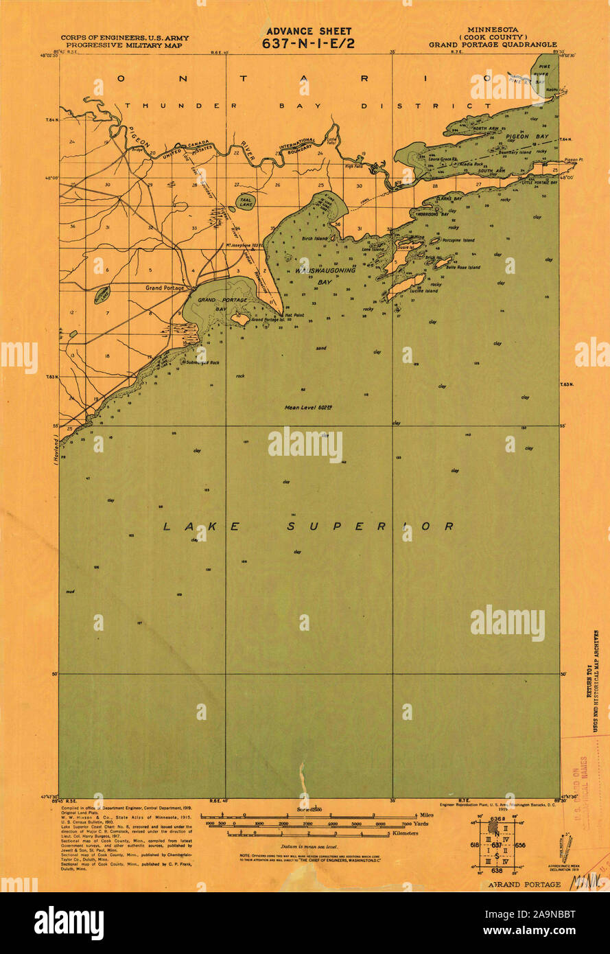 USGS TOPO Map MInnesota MN Grand Portage 805485 1919 62500 Restauro Foto Stock