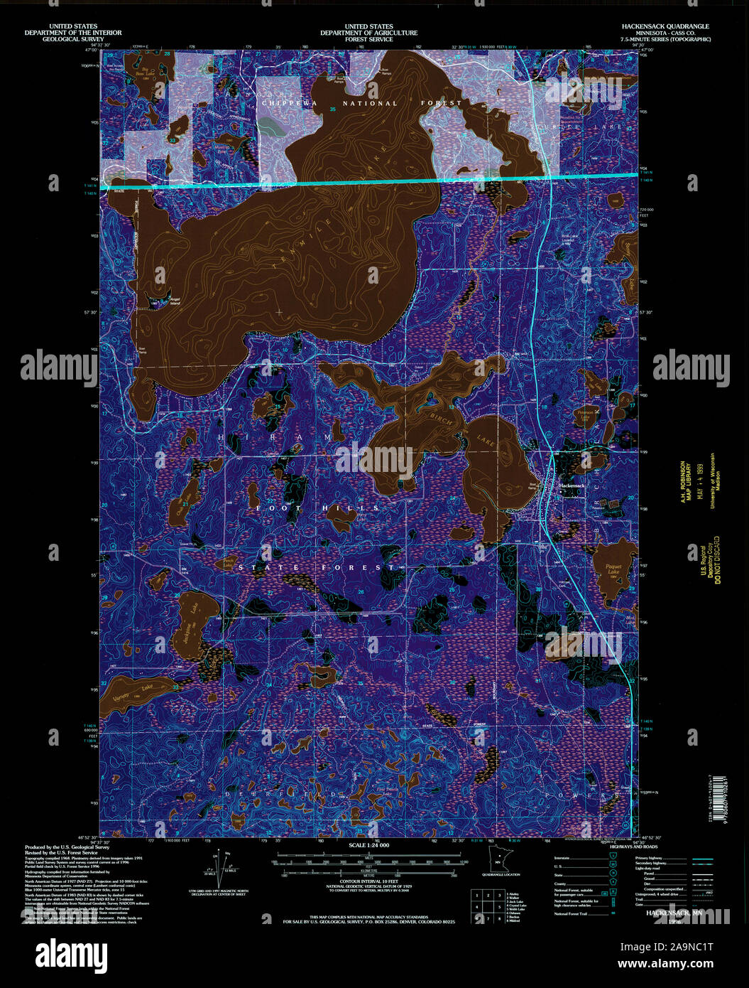 USGS TOPO Map MInnesota MN Hackensack 504702 1996 24000 Restauro invertito Foto Stock