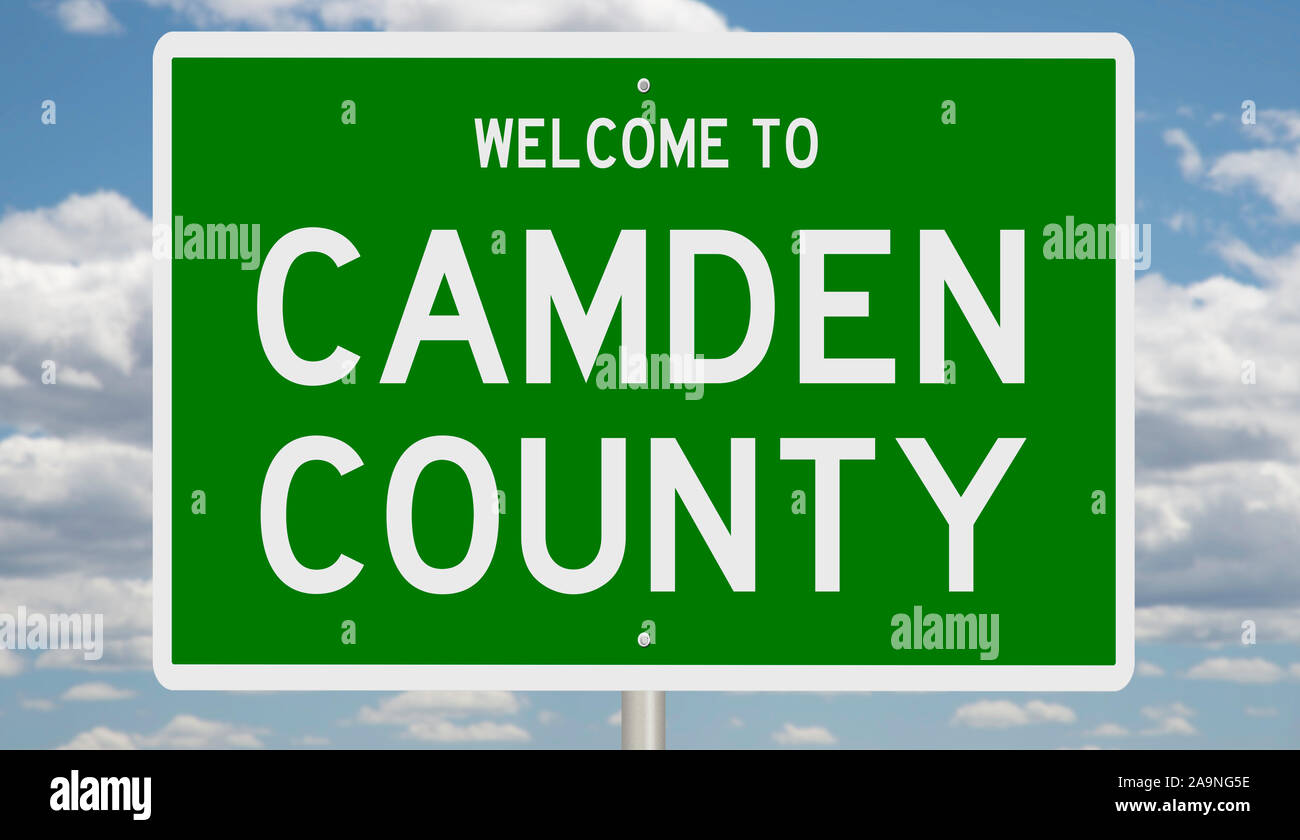Il rendering di un verde 3d autostrada segno per la contea di Camden Foto Stock