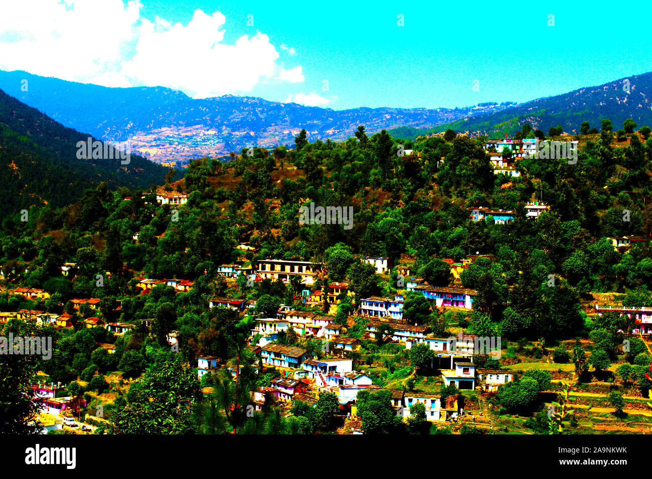 Badrinath-Uttrakhand, 14 ottobre 2019, Casa in valle Foto Stock