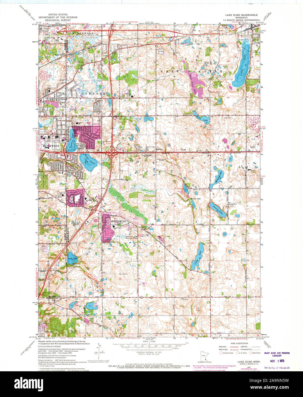 USGS TOPO Map MInnesota MN Lake Elmo 504988 1967 24000 Restauro Foto Stock