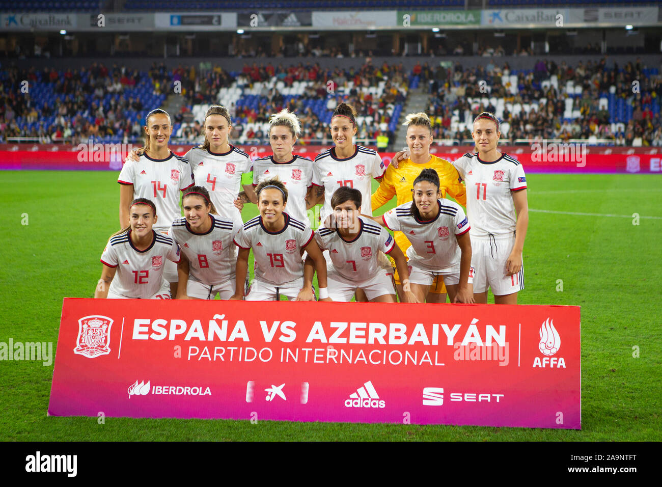Coruna,Spagna.undici iniziale della Spagna in Spagna- Azerbaigian sulla loro UEFA donna Euro 2021 Gruppo d qualifica partita di calcio il 04 Ottobre,2019 Foto Stock