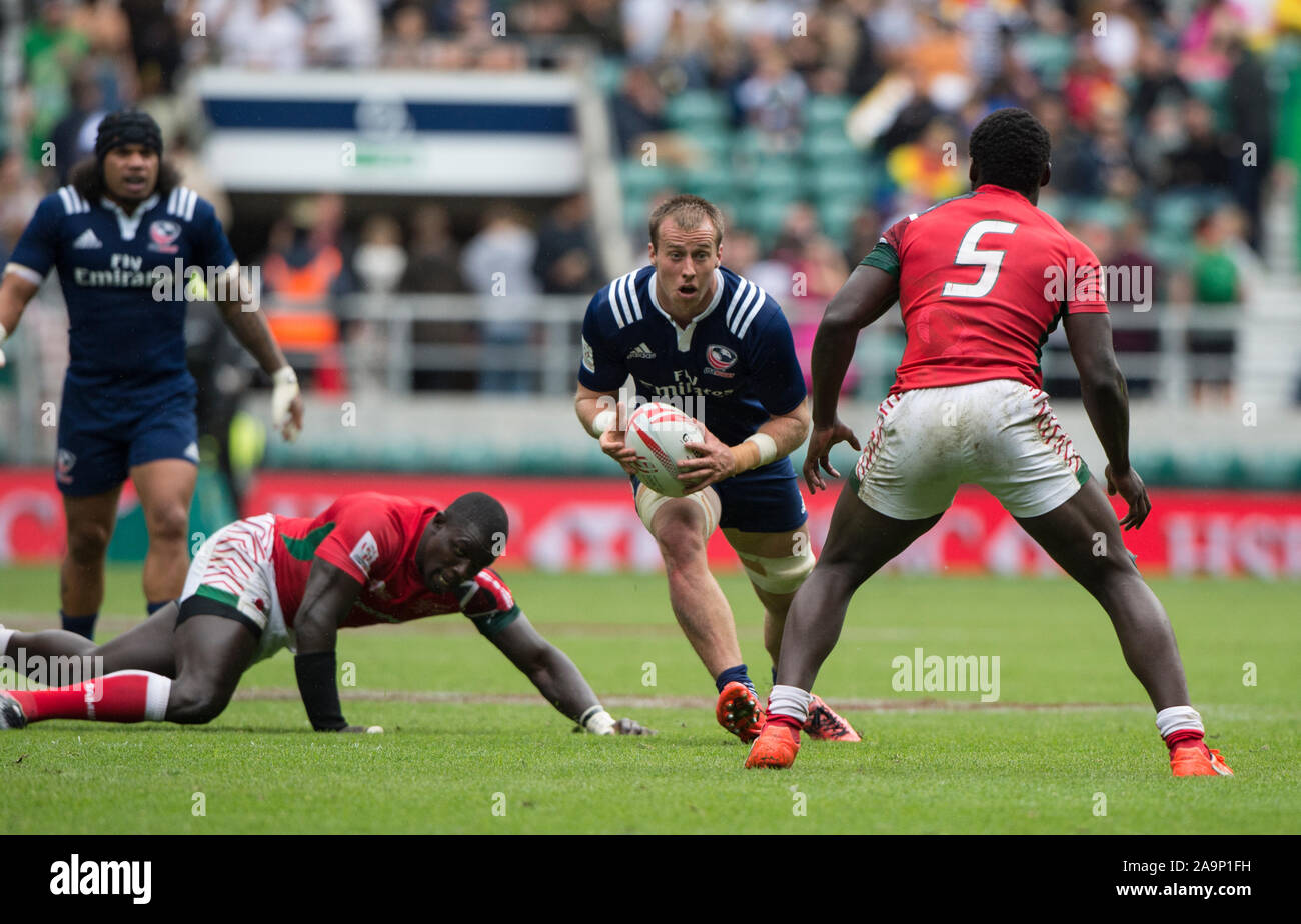 Twickenham, SURREY REGNO UNITO. Stati Uniti d'America, Ben PINKELMAN, durante la piscina un gioco USA vs Kenya, all', '2017 HSBC Londra Rugby Sevens', Sabato 20/05/2017 RFU. Stadio di Twickenham Inghilterra [Credito Pietro SPURRIER/Intersport immagini] Foto Stock