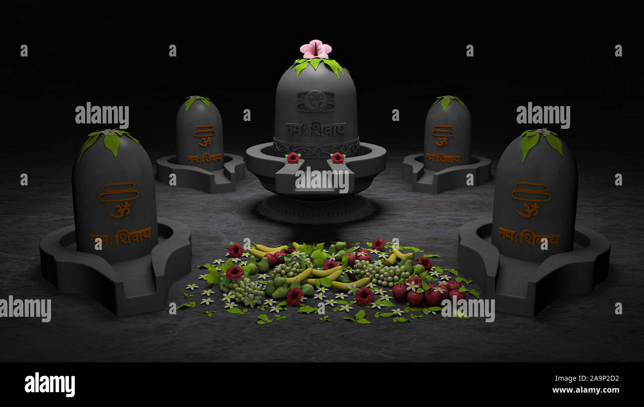 Indian Festival religioso Maha Shivratri Background Design Modello con shiv ling 3d illustrazione Foto Stock