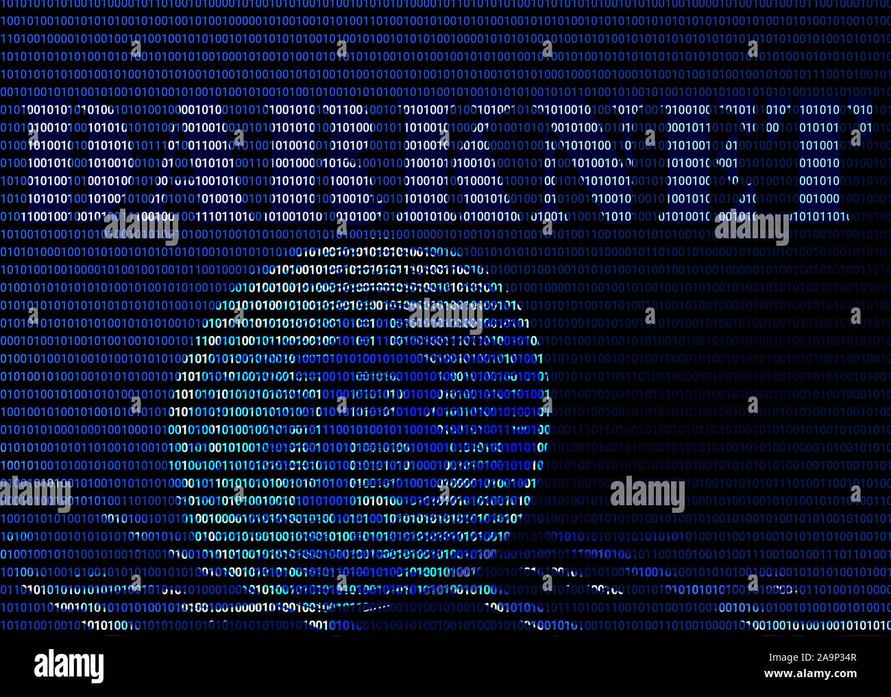 Bitcoin e word darknet blu su sfondo binario Foto Stock