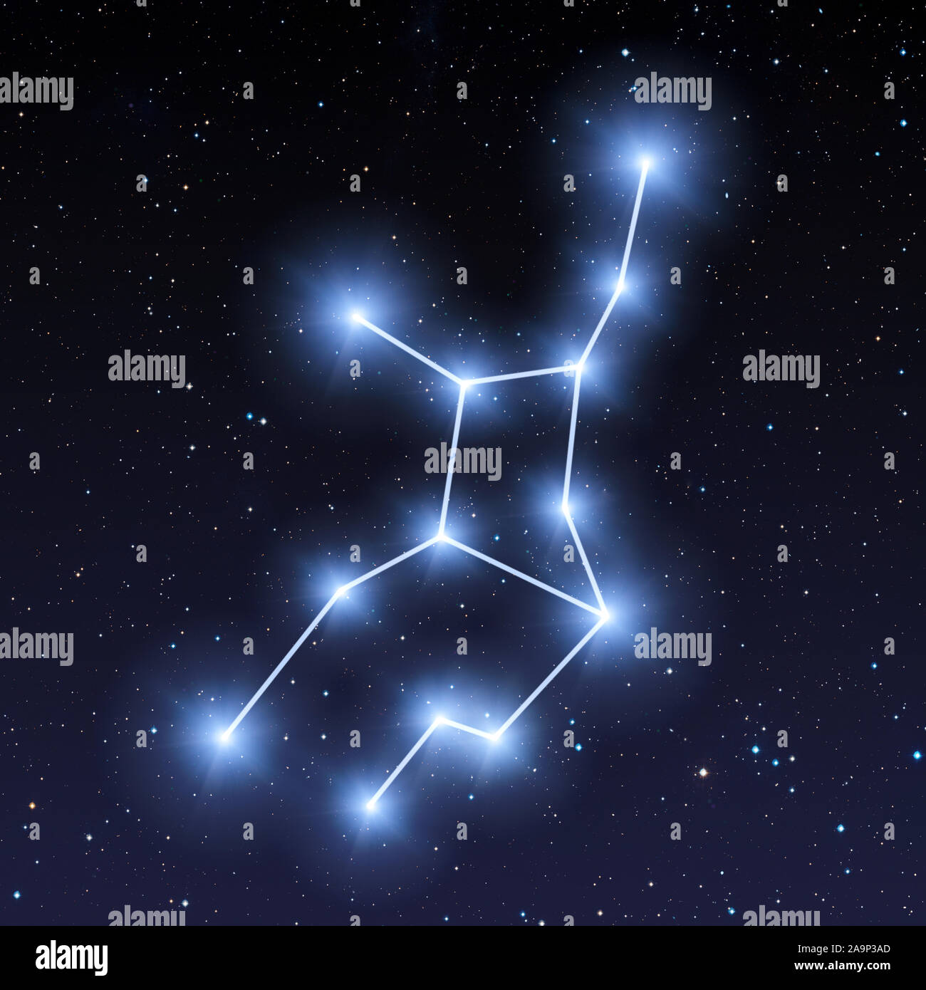 Costellazione di Virgo nel cielo notturno con blu brillante stelle Foto Stock