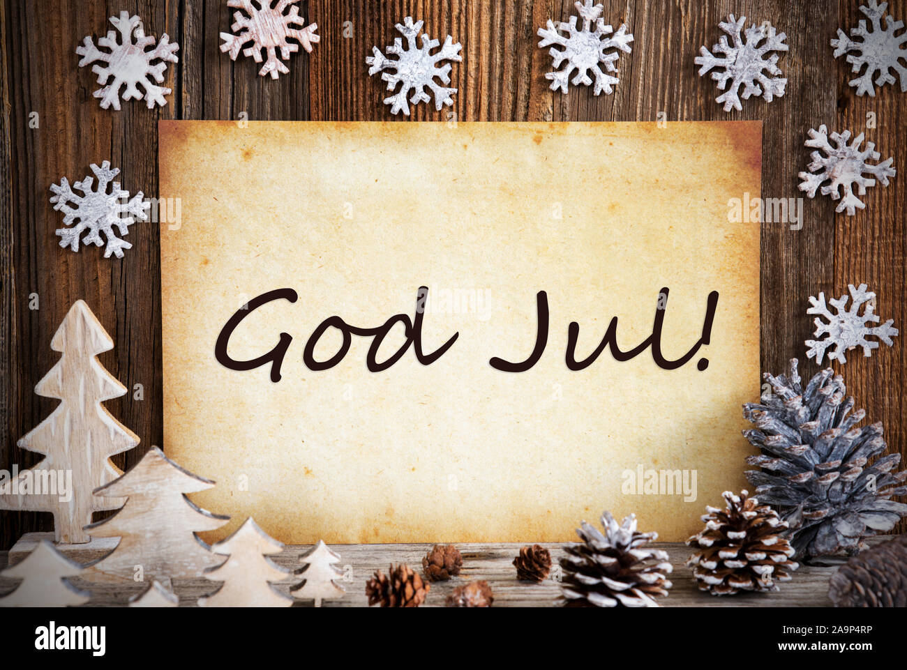 Vecchia carta, decorazione di Natale, Dio Lug significa Buon Natale Foto Stock