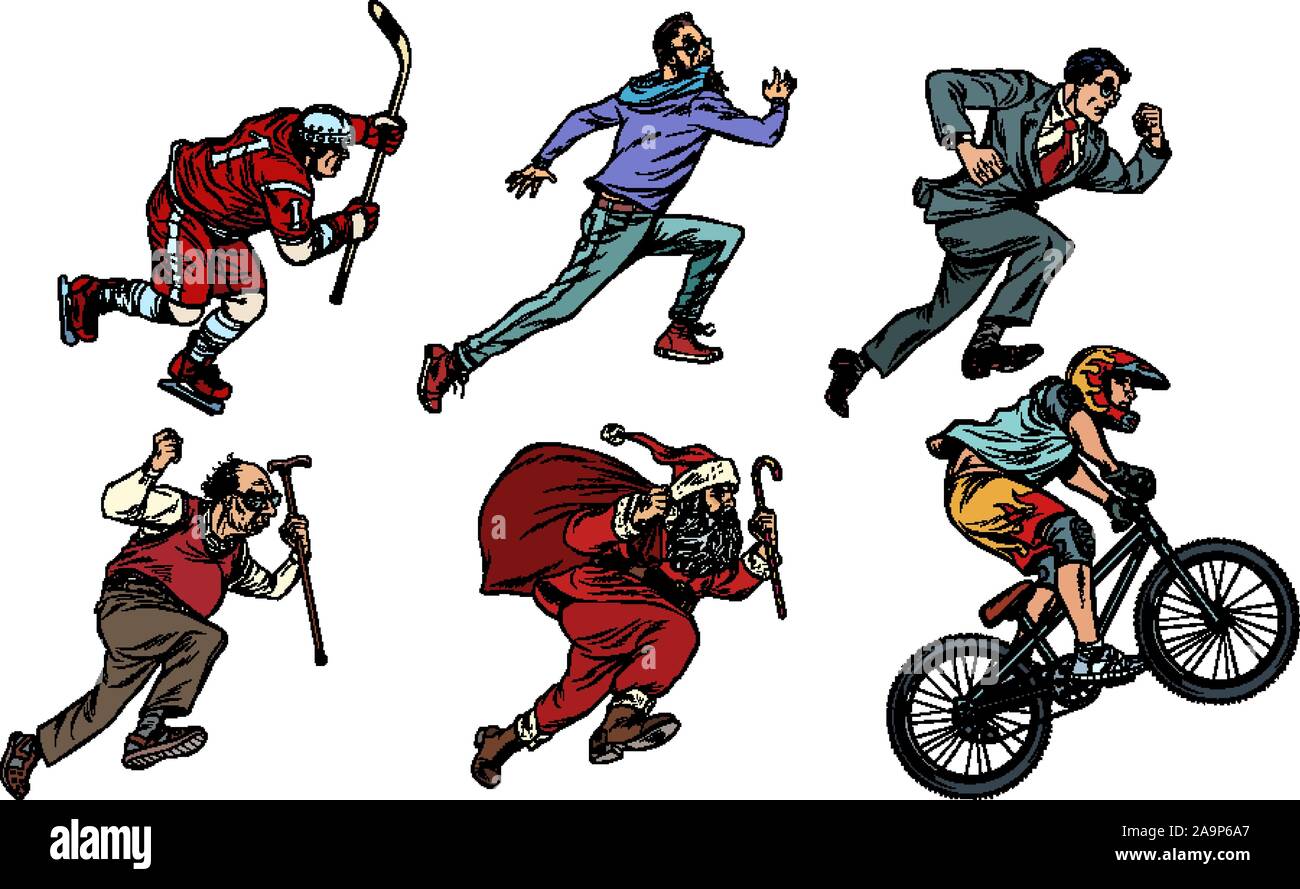 Set collezione Hockey uomo ciclista businessman corridore hipster Babbo Natale Illustrazione Vettoriale