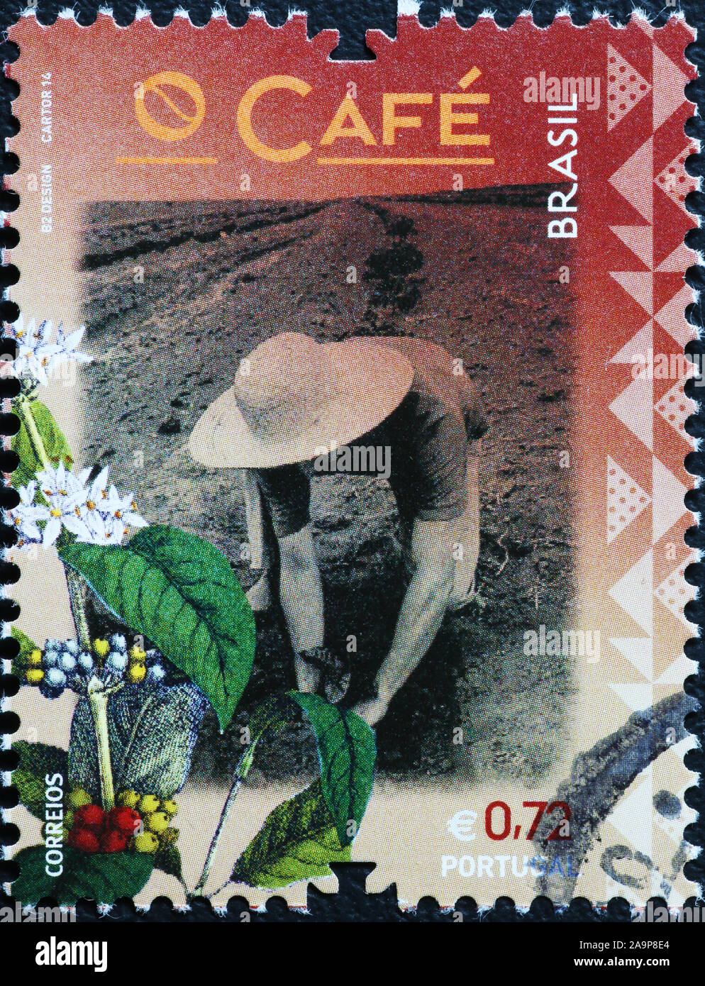 Caffè brasiliano industria portoghese sul francobollo Foto Stock