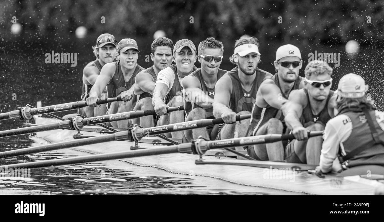 Henley-on-Thames. Regno Unito. Tempio Challenge Cup. Presso la University of California a Berkley. Stati Uniti d'America. Archetto. J. RILEY,H. HODGES, J CLERO, W. CREEDON, J. STERNER, H. MCDONALD, S. HORSLEY, M. BRINKER e cox B. CATALDO. 2017 Henley Royal Regatta, Henley raggiungere, sul fiume Tamigi. 12:21:01 Sabato 01/07/2017 [Obbligatorio di credito. Peter SPURRIER/Intersport immagini. Foto Stock