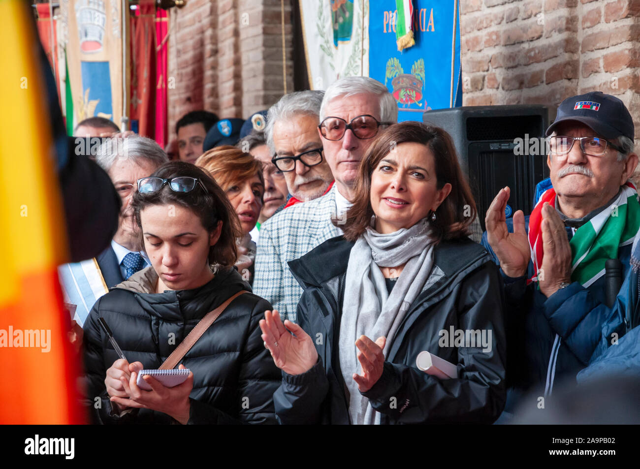 L ex Presidente della Camera dei deputati in Italia, Laura Boldrini, durante una manifestazione pubblica denominata 'Marco della memoria', che è trattenuto ev Foto Stock